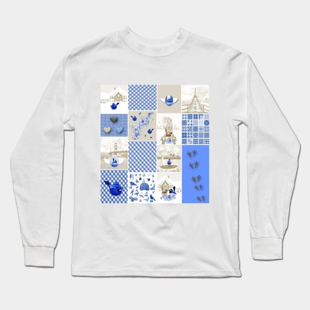 Bird Lovers Patchwork Pattern Long Sleeve T-Shirt by KC Morcom aka KCM Gems n Bling aka KCM Inspirations